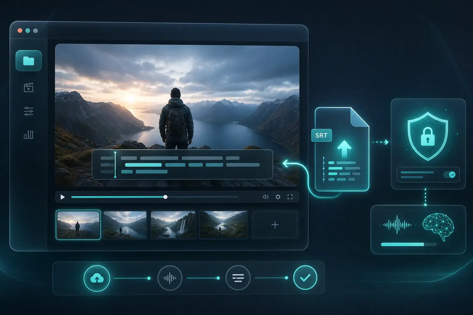 Creator exporting SRT subtitles for YouTube