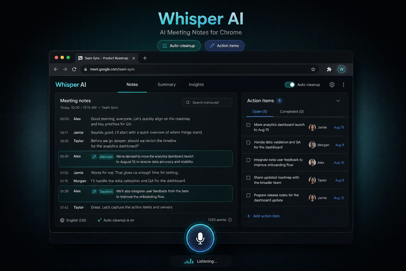 Meeting notes → clean transcript